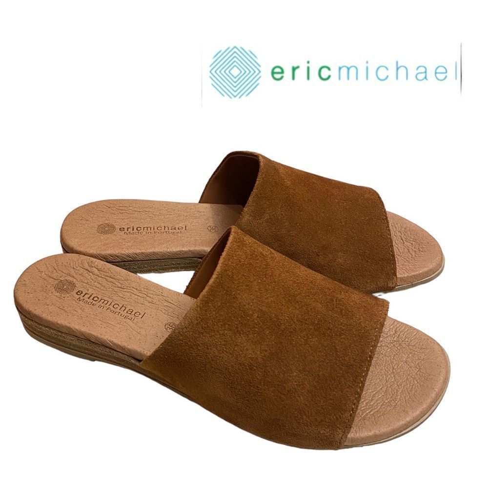 ERIC MICHAEL Capri Cognac Suede Leather Slide Sandals NEW 36  5.5  6